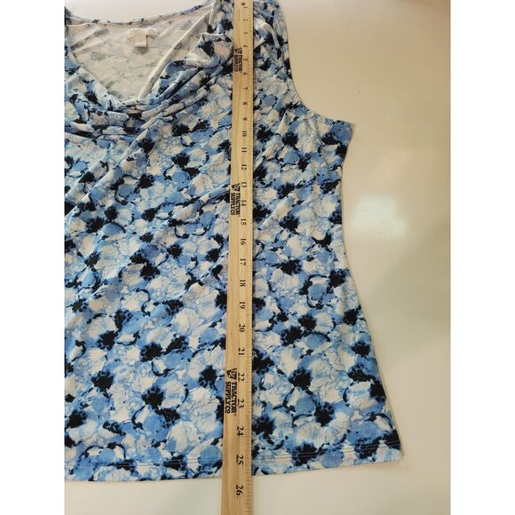 Charter Club Blouse Womens Size 3X Blue Floral Sleeveless Cowl Neck Top - Picture 5 of 8